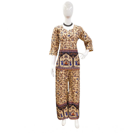 Indoraa Women's Cotton Jaipuri Printed 3-4th Sleeve Co ord Set (Multicolor)