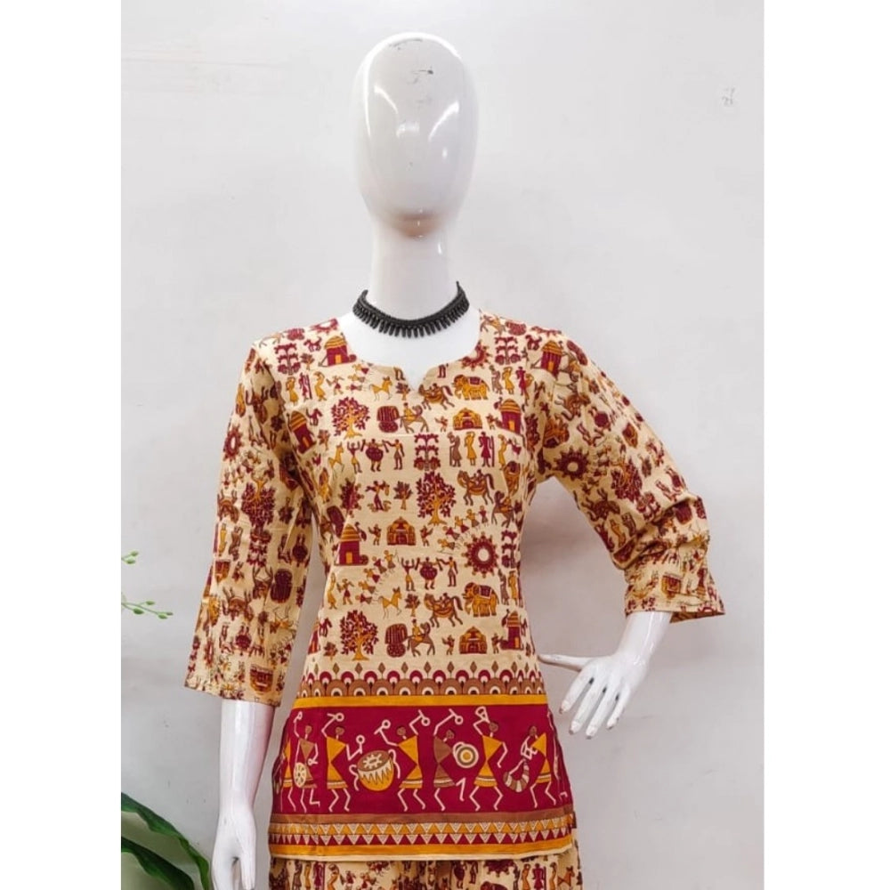 Indoraa Women's Cotton Jaipuri Printed 3-4th Sleeve Co ord Set (Multicolor)