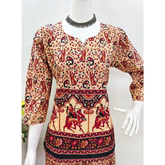 Indoraa Women's Cotton Jaipuri Printed 3-4th Sleeve Co ord Set (Multicolor)