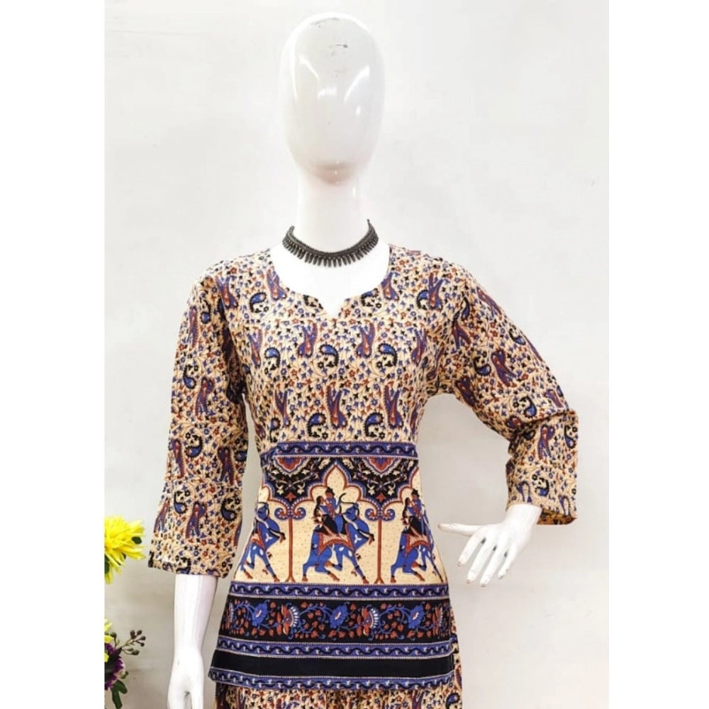 Indoraa Women's Cotton Jaipuri Printed 3-4th Sleeve Co ord Set (Multicolor)