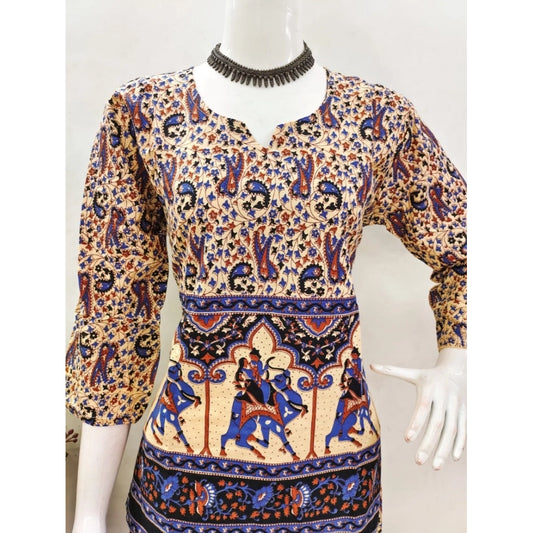 Indoraa Women's Cotton Jaipuri Printed 3-4th Sleeve Co ord Set (Multicolor)