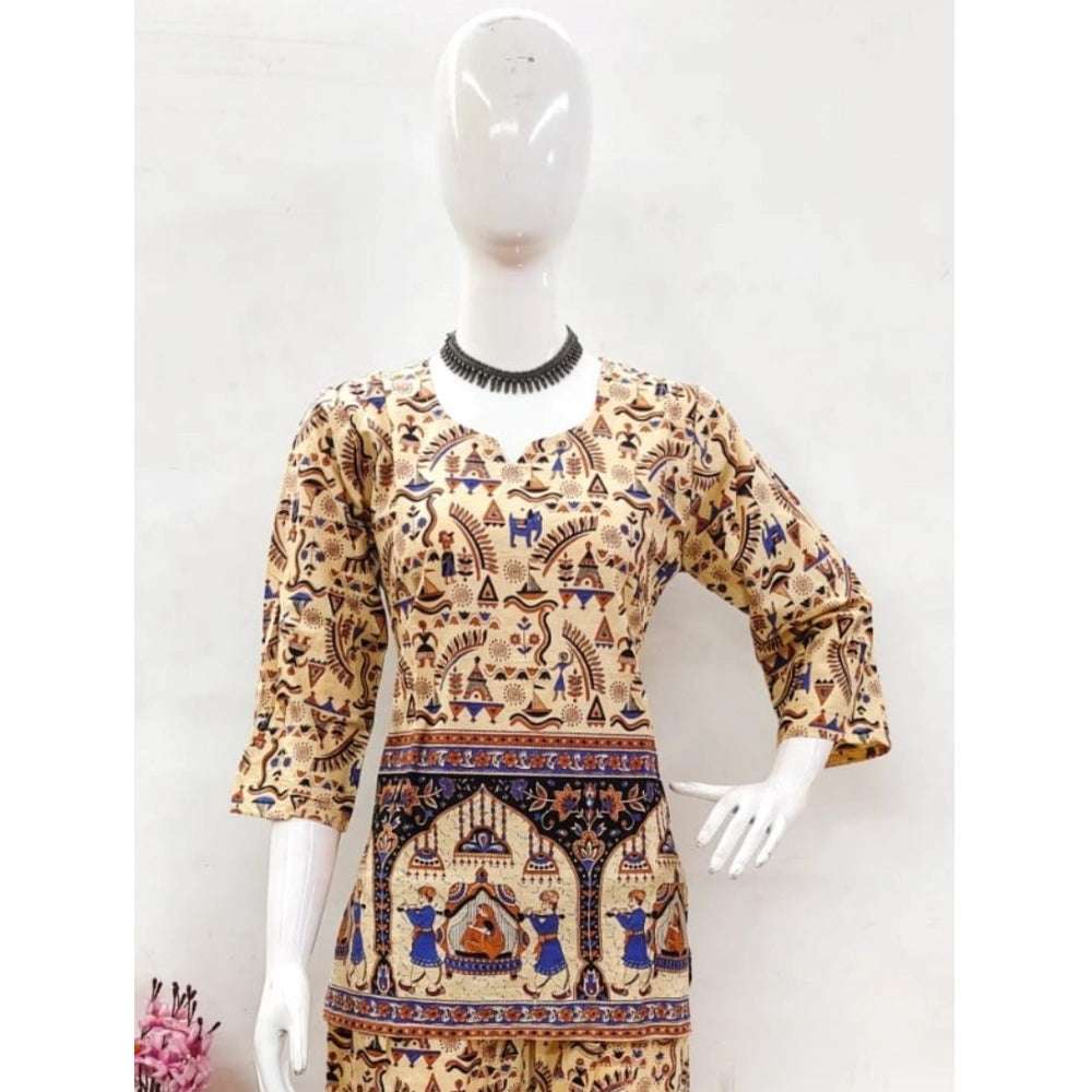 Indoraa Women's Cotton Jaipuri Printed 3-4th Sleeve Co ord Set (Multicolor)