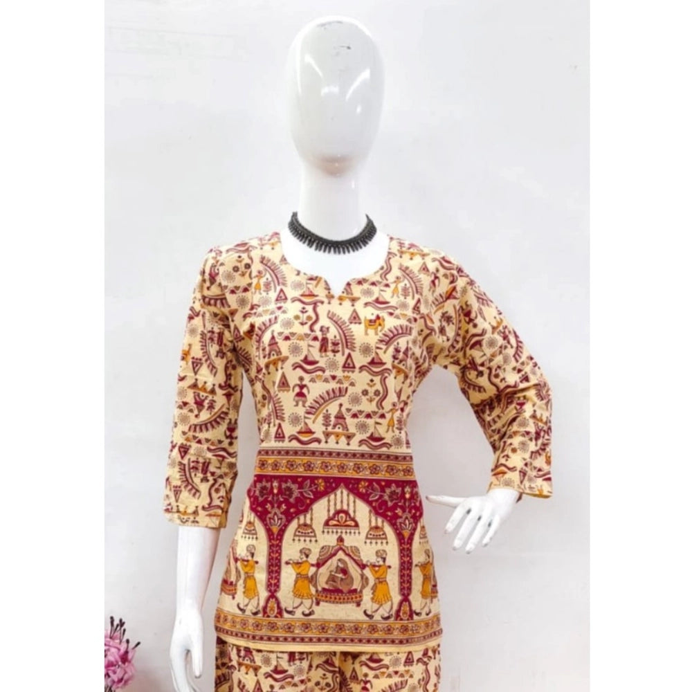Indoraa Women's Cotton Jaipuri Printed 3-4th Sleeve Co ord Set (Multicolor)