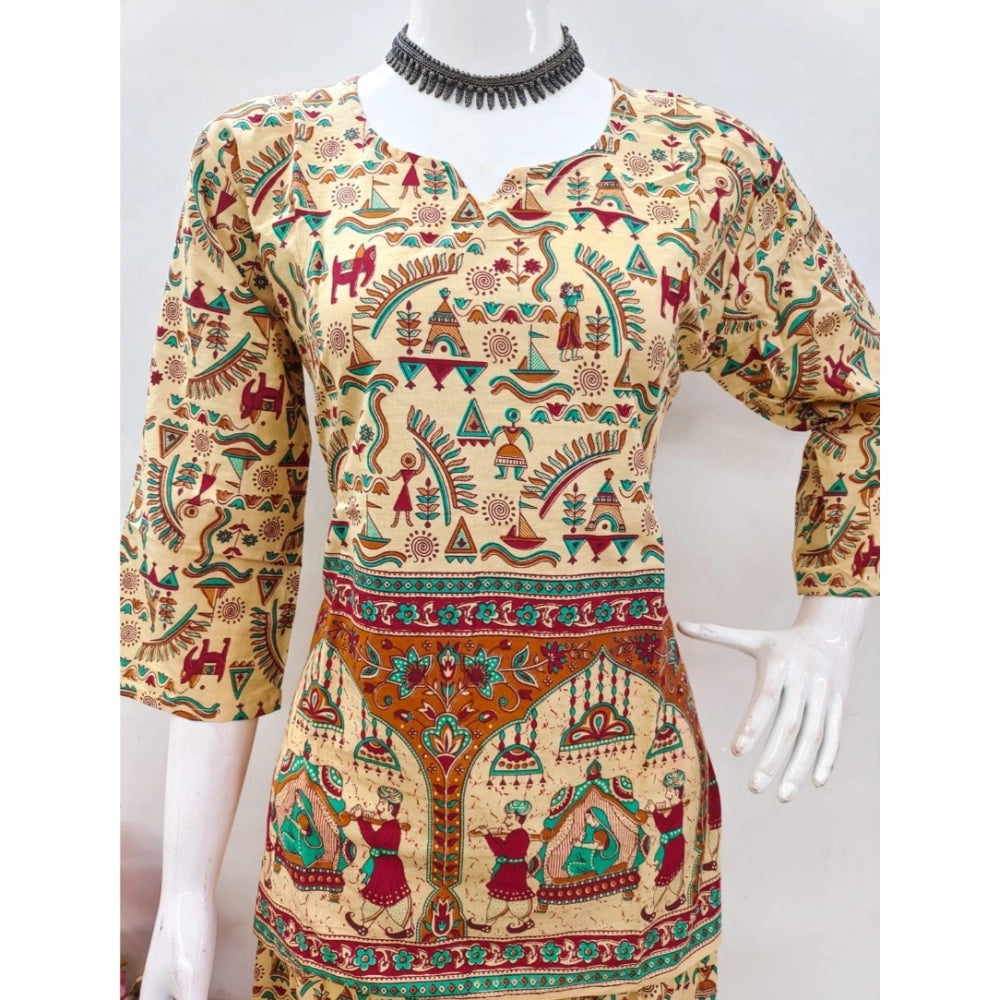 Indoraa Women's Cotton Jaipuri Printed 3-4th Sleeve Co ord Set (Multicolor)