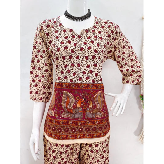 Indoraa Women's Cotton Jaipuri Printed 3-4th Sleeve Co ord Set (Multicolor)