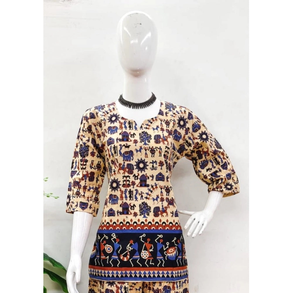 Indoraa Women's Cotton Jaipuri Printed 3-4th Sleeve Co ord Set (Multicolor)