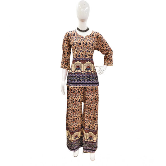 Indoraa Women's Cotton Jaipuri Printed 3-4th Sleeve Co ord Set (Multicolor)