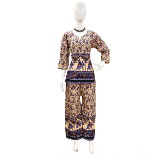 Indoraa Women's Cotton Jaipuri Printed 3-4th Sleeve Co ord Set (Multicolor)