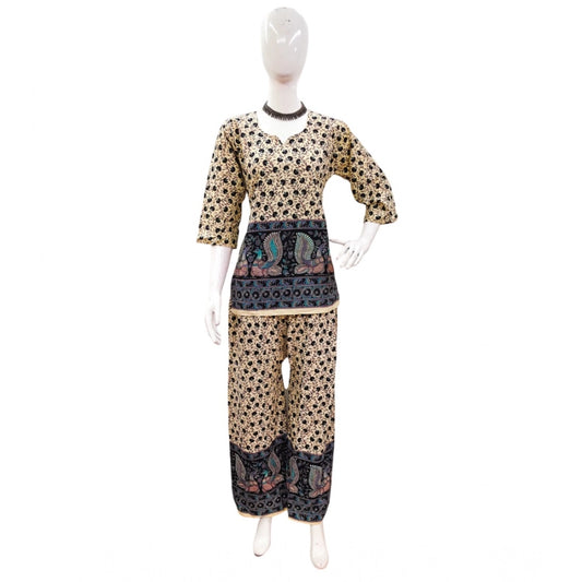 Indoraa Women's Cotton Jaipuri Printed 3-4th Sleeve Co ord Set (Multicolor)