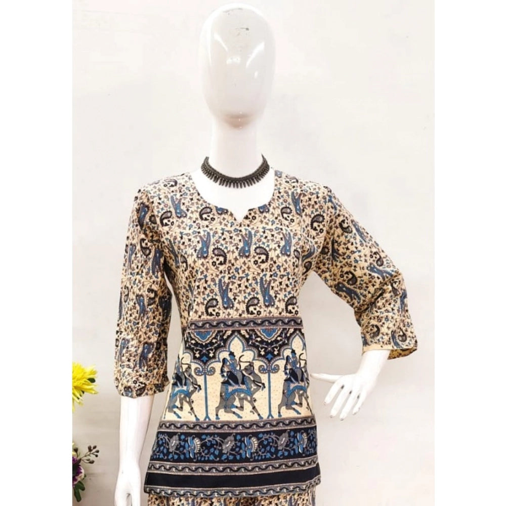 Indoraa Women's Cotton Jaipuri Printed 3-4th Sleeve Co ord Set (Multicolor)
