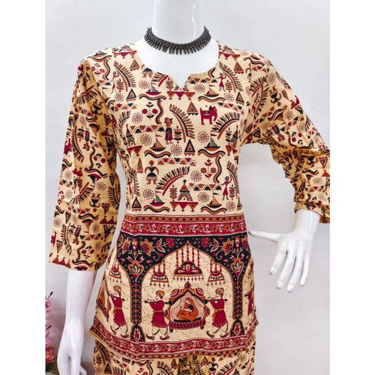 Indoraa Women's Cotton Jaipuri Printed 3-4th Sleeve Co ord Set (Multicolor)