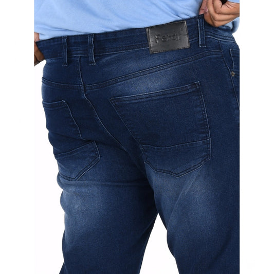 Indoraa Men's Cotton Blended Solid Plus Size Jeans (Dark Blue)