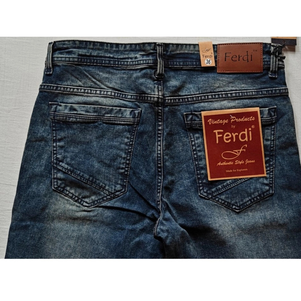 Indoraa Men's Cotton Blended Solid Tapered Jeans (Blue)
