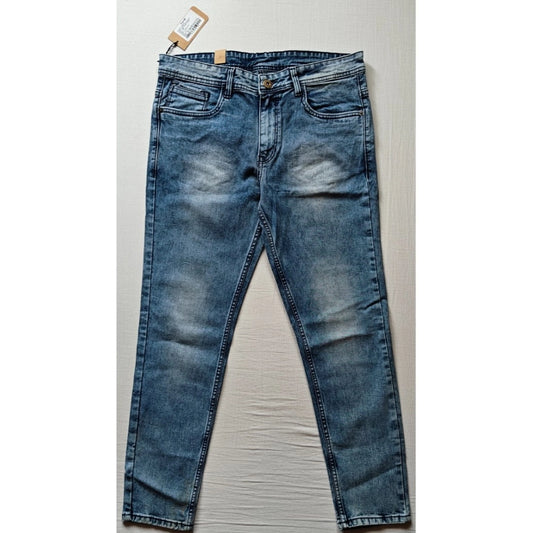Indoraa Men's Cotton Blended Solid Tapered Jeans (Blue)