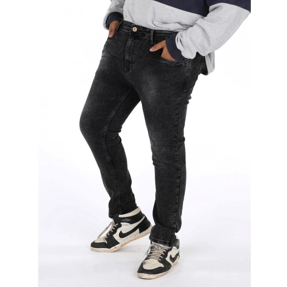 Indoraa Men's Cotton Blended Solid Plus Size Jeans (Grey)