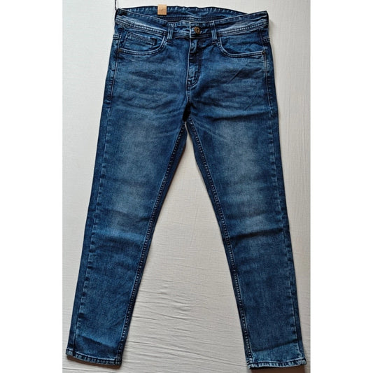 Indoraa Men's Cotton Blended Solid Tapered Jeans (Blue)