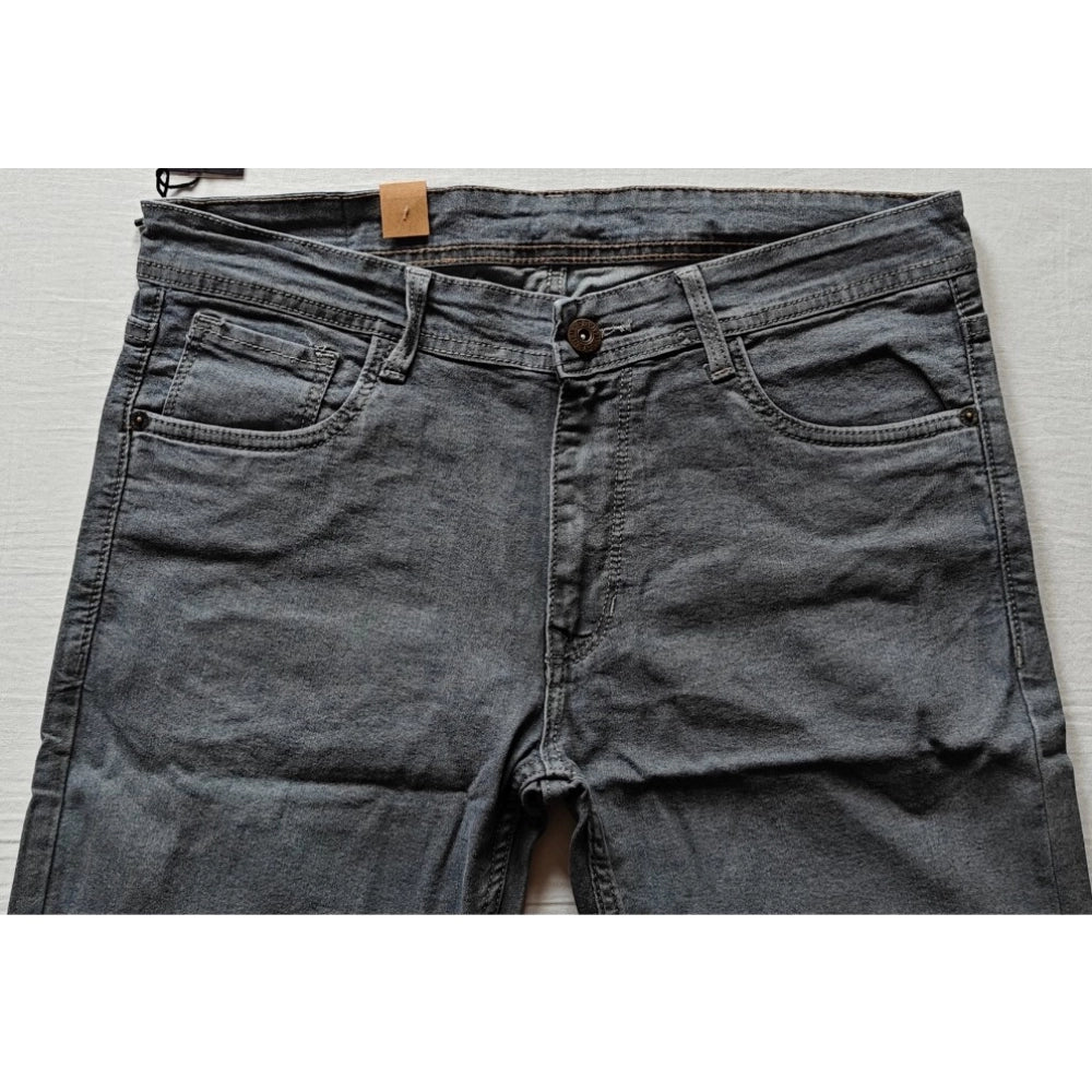 Indoraa Men's Cotton Blended Solid Tapered Jeans (Grey)