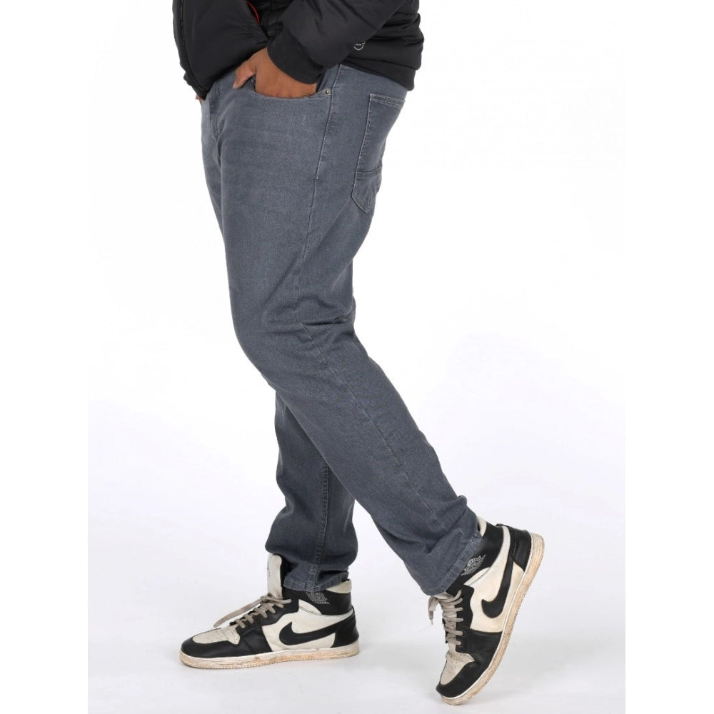 Indoraa Men's Cotton Blended Solid Plus Size Jeans (Grey)