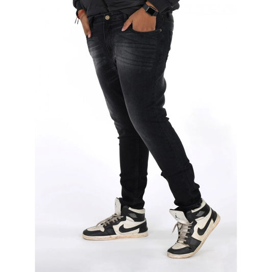 Indoraa Men's Cotton Blended Solid Plus Size Jeans (Black)