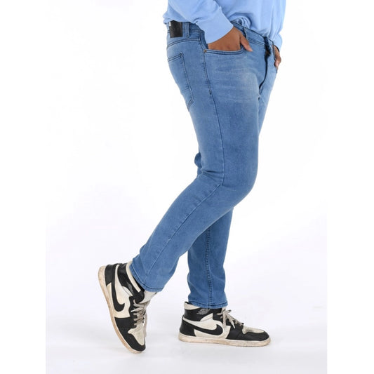Indoraa Men's Cotton Blended Solid Plus Size Jeans (Blue)