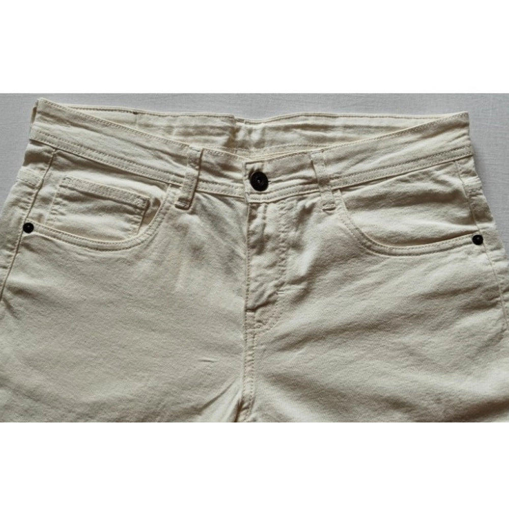 Indoraa Men's Cotton Blended Solid Classic Fit Jeans (Beige)