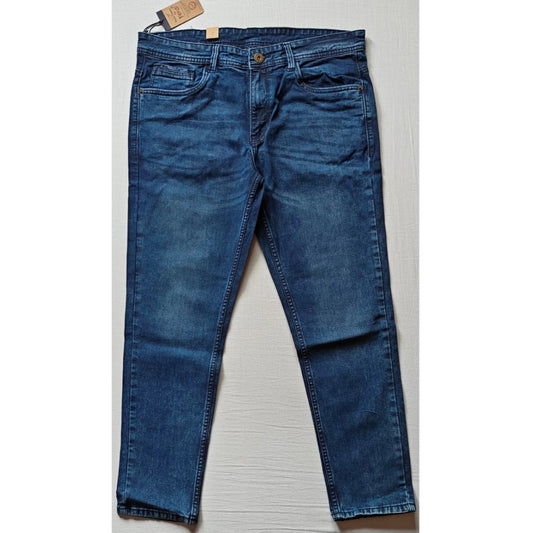 Indoraa Men's Cotton Blended Solid Tapered Jeans (Blue)