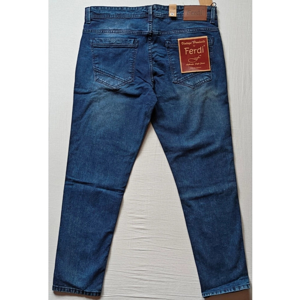 Indoraa Men's Cotton Blended Solid Tapered Jeans (Blue)
