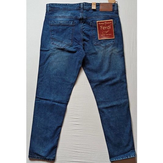 Indoraa Men's Cotton Blended Solid Tapered Jeans (Blue)