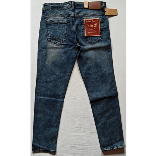 Indoraa Men's Cotton Blended Solid Tapered Jeans (Blue)