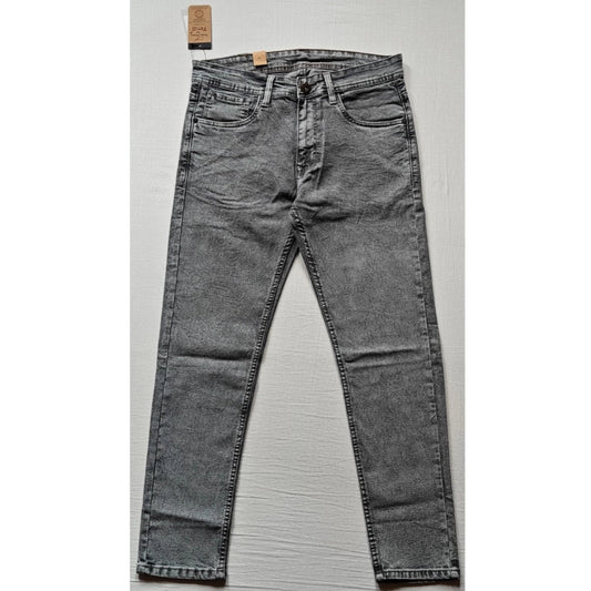 Indoraa Men's Cotton Blended Solid Tapered Jeans (Grey)