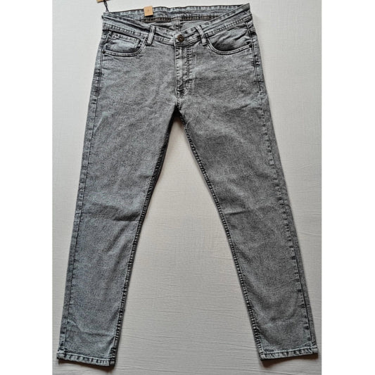 Indoraa Men's Cotton Blended Solid Tapered Jeans (Grey)