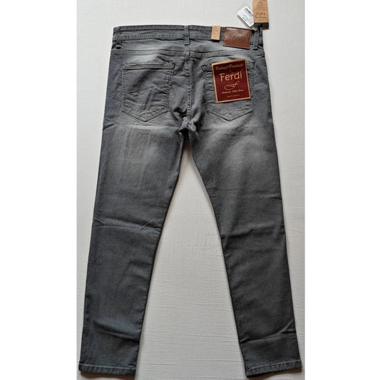 Indoraa Men's Cotton Blended Solid Tapered Jeans (Grey)