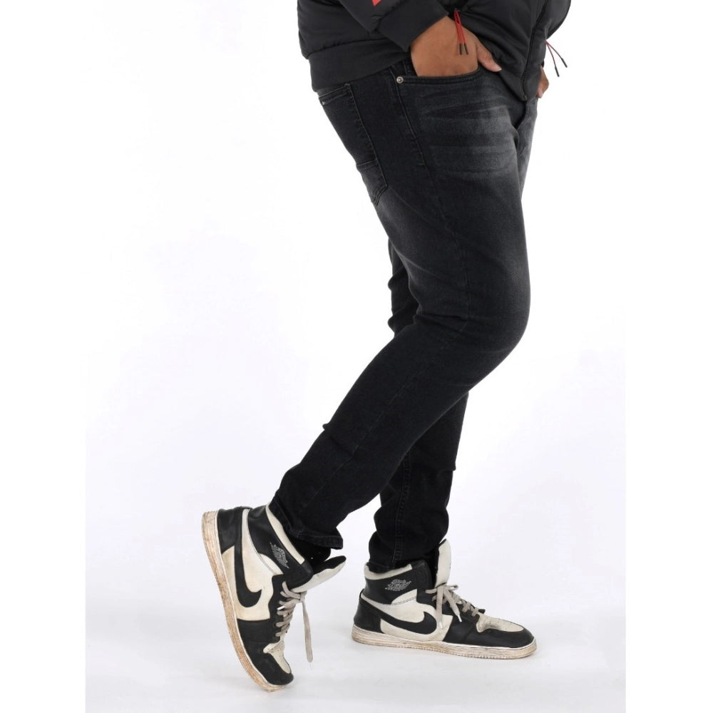 Indoraa Men's Cotton Blended Solid Plus Size Jeans (Black)