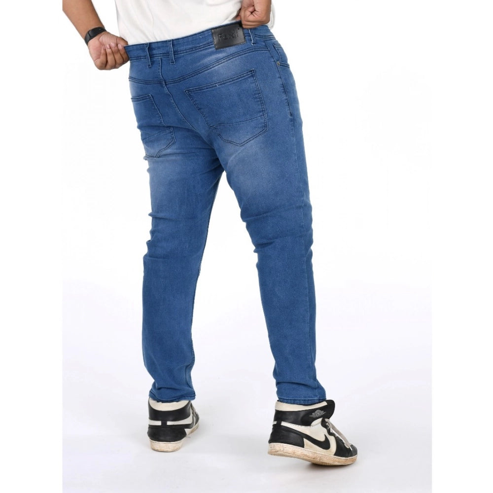 Indoraa Men's Cotton Blended Solid Plus Size Jeans (Blue)