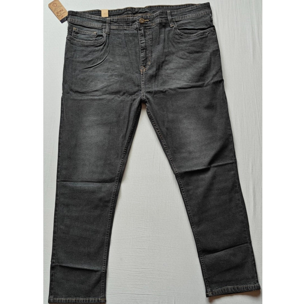 Indoraa Men's Cotton Blended Solid Plus Size Jeans (Dark Grey)