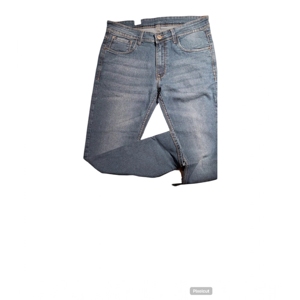 Indoraa Men's Cotton Blended Solid Tapered Jeans (Blue)