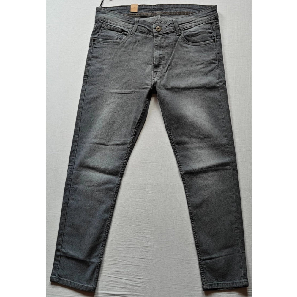Indoraa Men's Cotton Blended Solid Tapered Jeans (Grey)