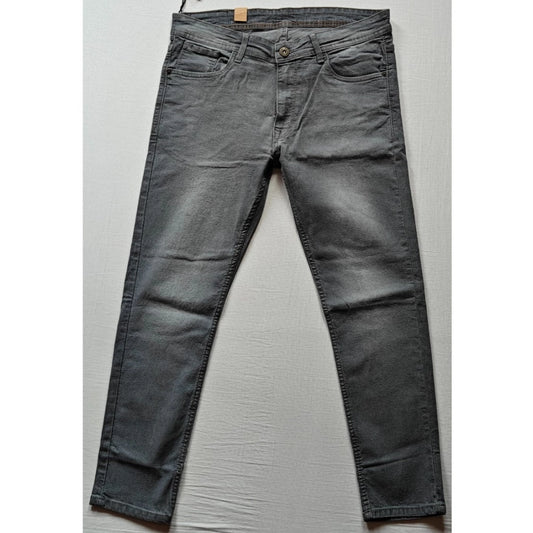 Indoraa Men's Cotton Blended Solid Tapered Jeans (Grey)