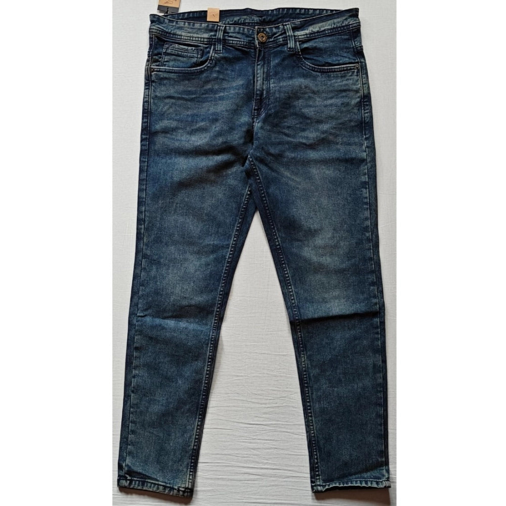 Indoraa Men's Cotton Blended Solid Tapered Jeans (Blue)