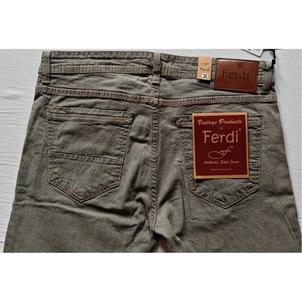 Indoraa Men's Cotton Blended Solid Tapered Jeans (Khaki)