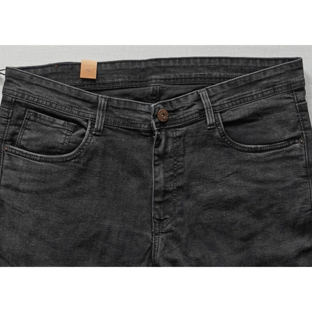 Indoraa Men's Cotton Blended Solid Tapered Jeans (Grey)