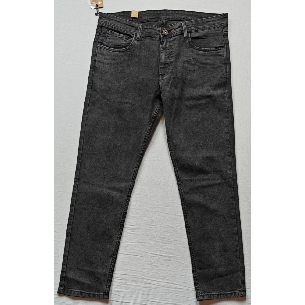 Indoraa Men's Cotton Blended Solid Tapered Jeans (Grey)