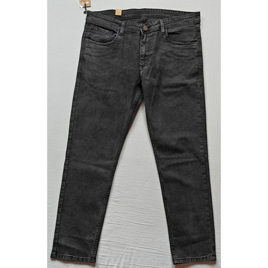 Indoraa Men's Cotton Blended Solid Tapered Jeans (Grey)