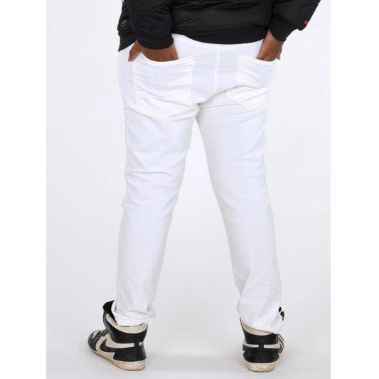 Indoraa Men's Cotton Blended Solid Plus Size Jeans (White)