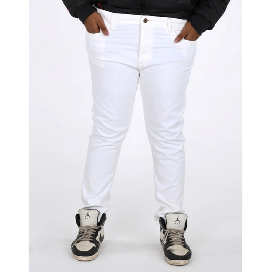 Indoraa Men's Cotton Blended Solid Plus Size Jeans (White)