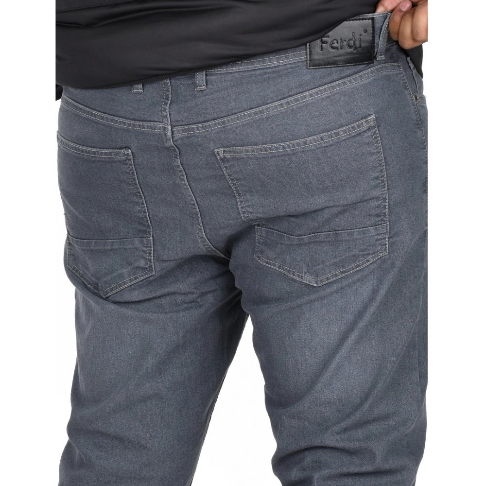 Indoraa Men's Cotton Blended Solid Plus Size Jeans (Grey)