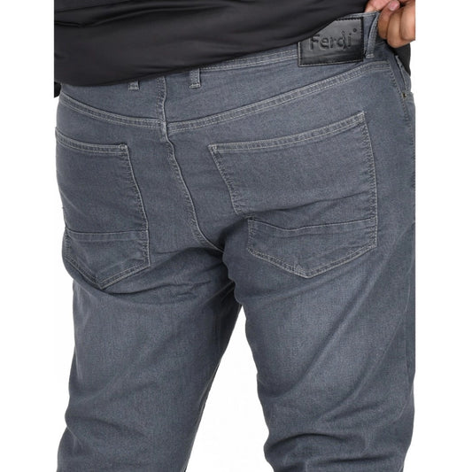 Indoraa Men's Cotton Blended Solid Plus Size Jeans (Grey)