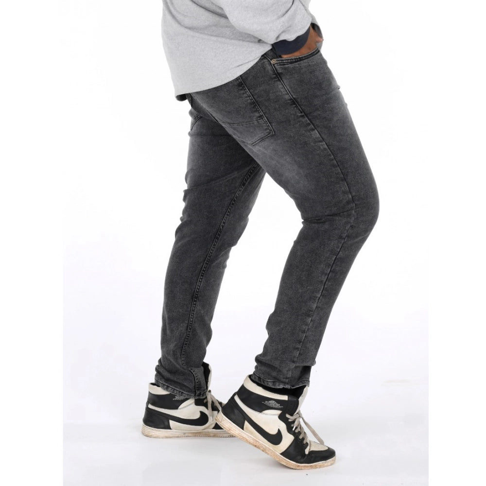 Indoraa Men's Cotton Blended Solid Plus Size Jeans (Grey)