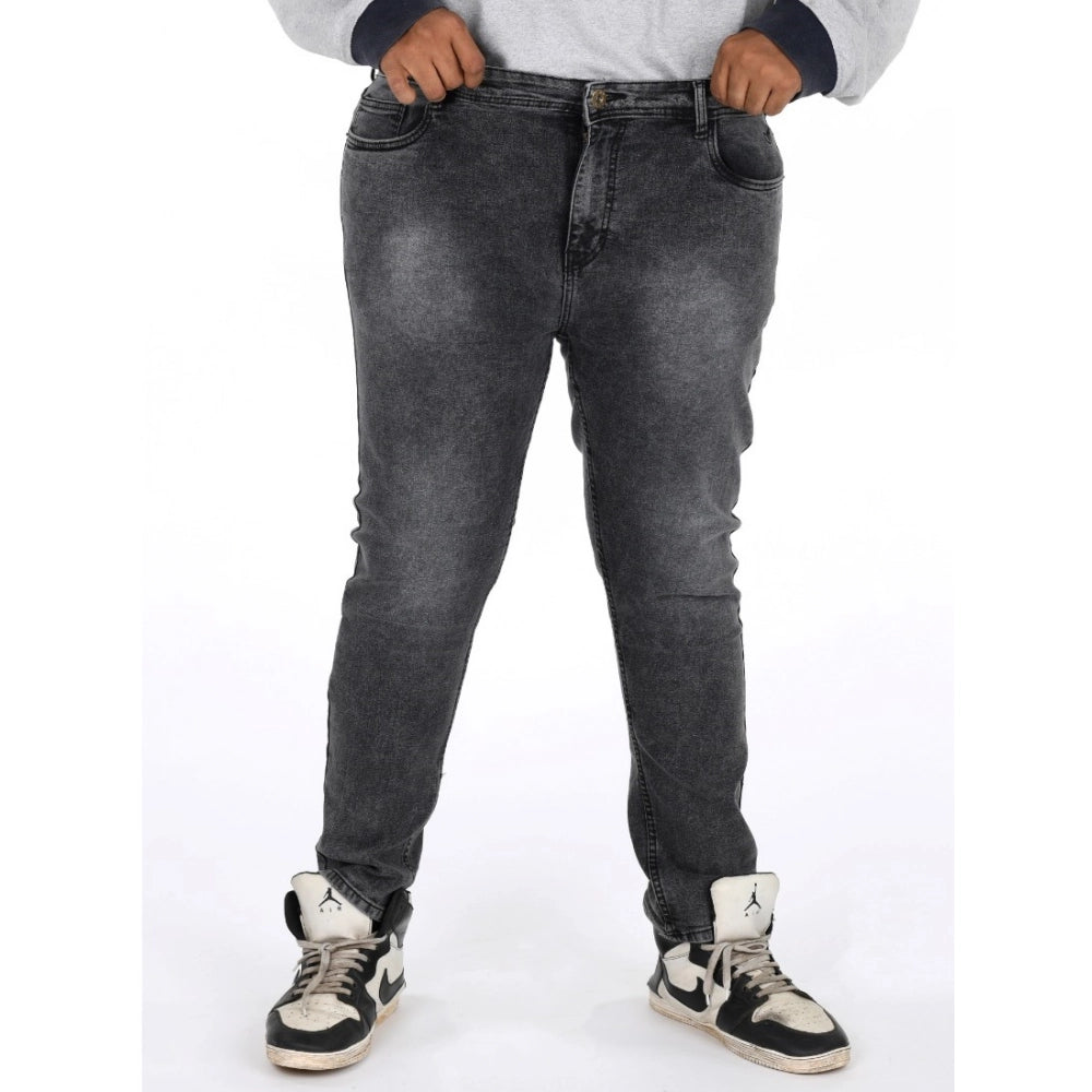 Indoraa Men's Cotton Blended Solid Plus Size Jeans (Grey)
