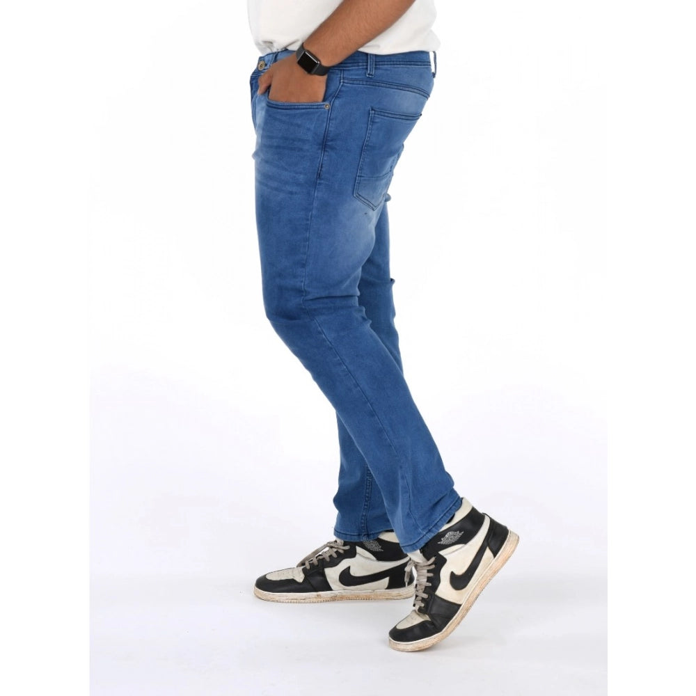Indoraa Men's Cotton Blended Solid Plus Size Jeans (Blue)